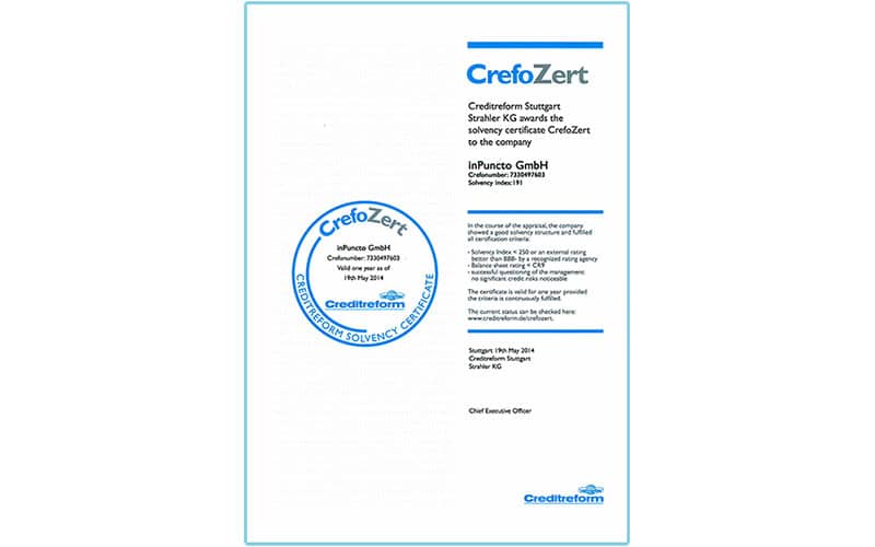 inPuncto receives creditworthiness certificate by Creditreform