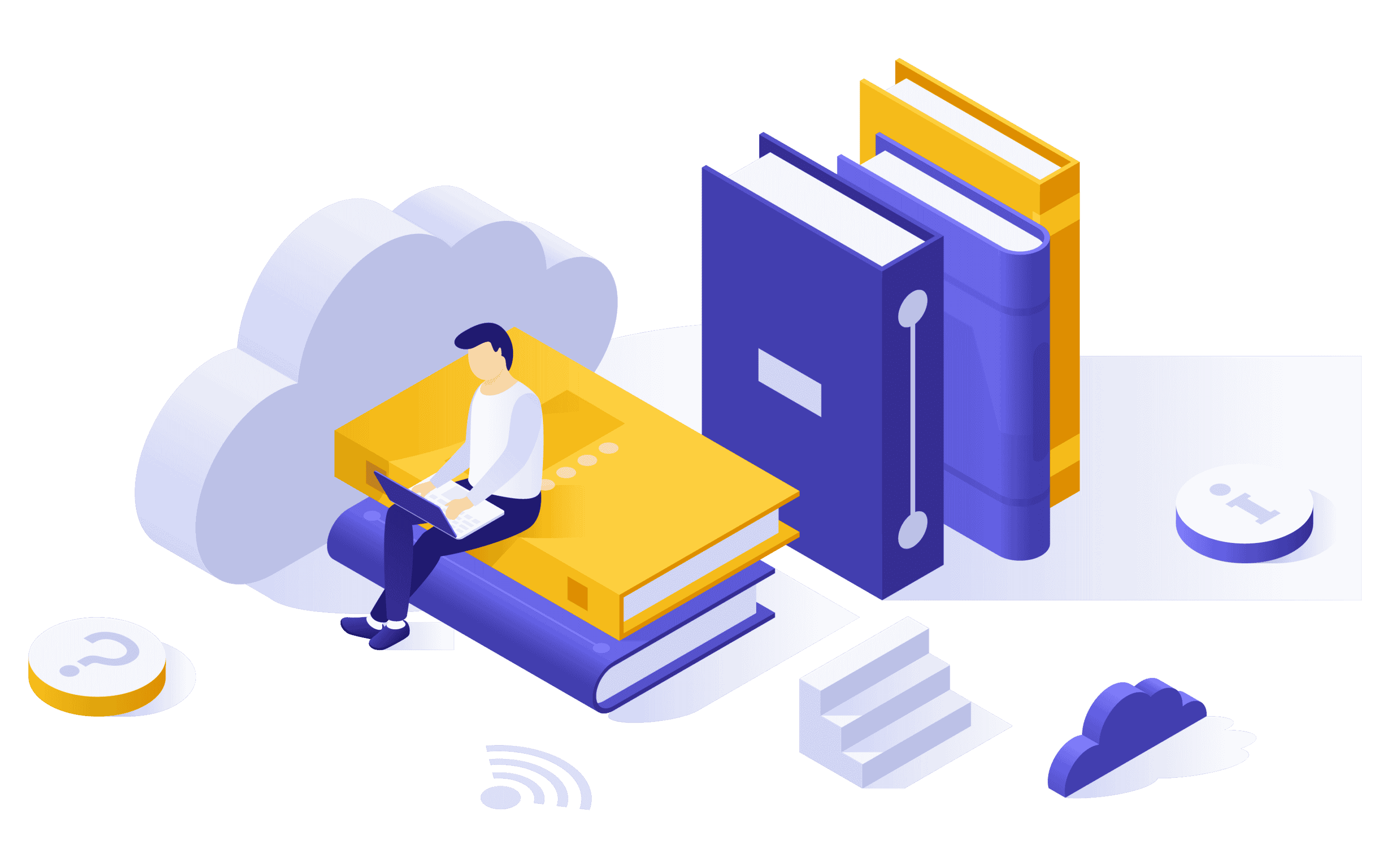 man reading from cloud book library